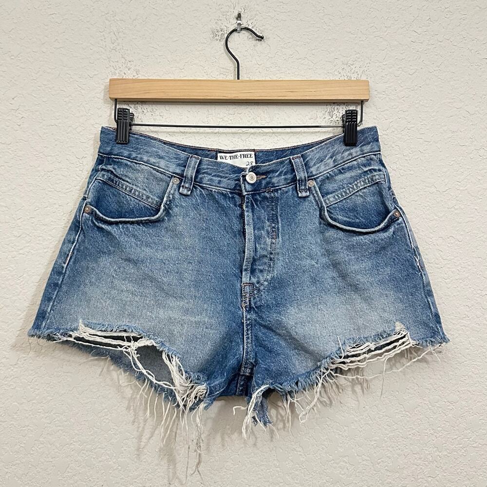 WE THE FREE Now Or Never Denim Shorts Blue Cut Off Distressed Grunge
